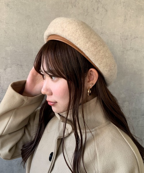 pyornim（ピョルニム） 帽子 ベレー帽 フェイクレザーパイピング