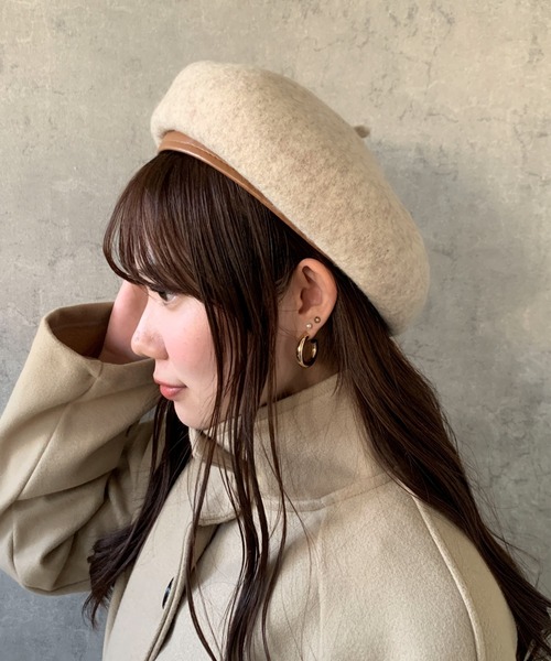 pyornim（ピョルニム） 帽子 ベレー帽 フェイクレザーパイピング