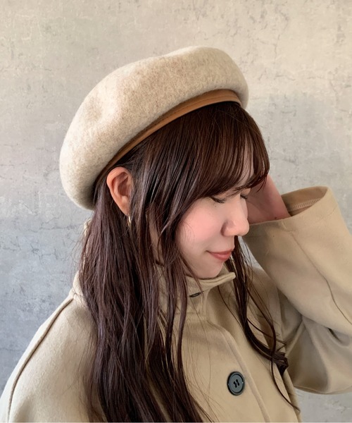 pyornim（ピョルニム） 帽子 ベレー帽 フェイクレザーパイピング