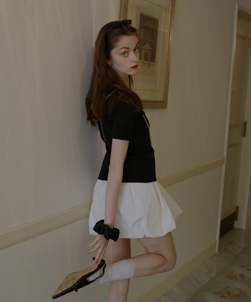 「Mili affinity」 半袖ニット FREE ブラック レディース_画像7