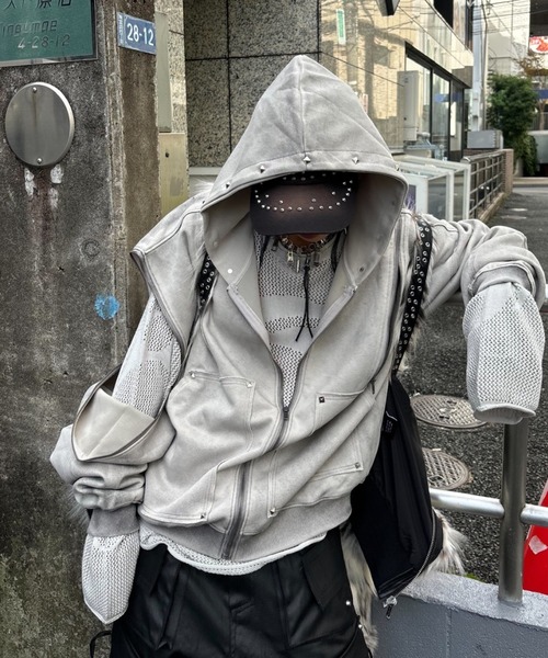 パーカー 「Never mind the XU」studs washing zip up hoodie