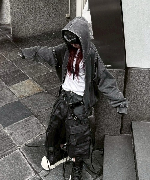 パーカー 「Never mind the XU」studs washing zip up hoodie