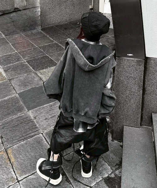 パーカー 「Never mind the XU」studs washing zip up hoodie