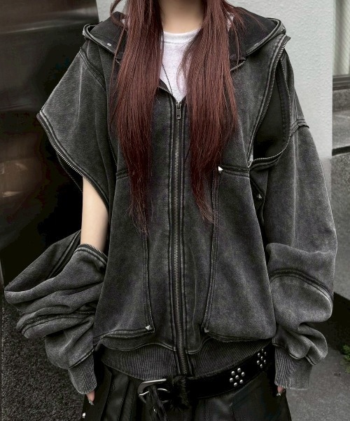 パーカー 「Never mind the XU」studs washing zip up hoodie