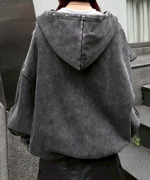 パーカー 「Never mind the XU」studs washing zip up hoodie