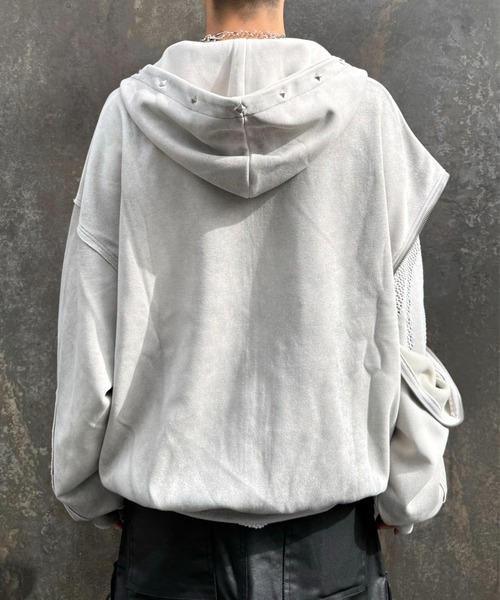 パーカー 「Never mind the XU」studs washing zip up hoodie