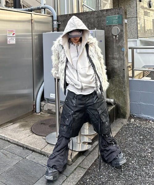 パーカー 「Never mind the XU」studs washing zip up hoodie