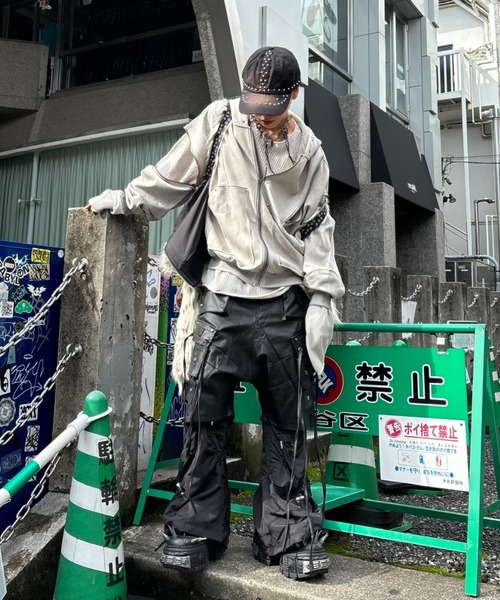 パーカー 「Never mind the XU」studs washing zip up hoodie