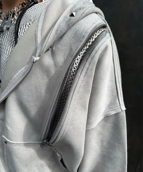 パーカー 「Never mind the XU」studs washing zip up hoodie