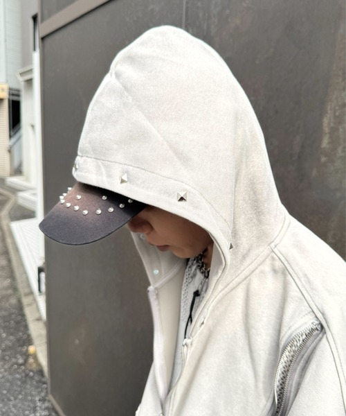 パーカー 「Never mind the XU」studs washing zip up hoodie