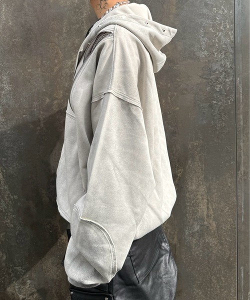 パーカー 「Never mind the XU」studs washing zip up hoodie
