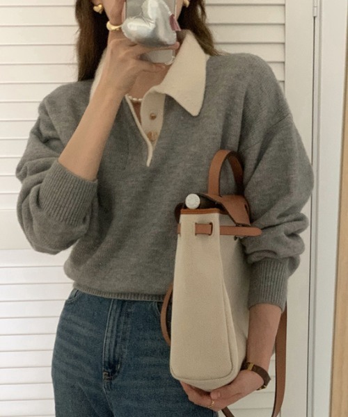 「ABITOKYO」 長袖ポロシャツ FREE ネイビー レディース_画像2