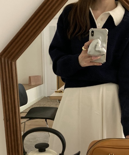 「ABITOKYO」 長袖ポロシャツ FREE ネイビー レディース_画像3