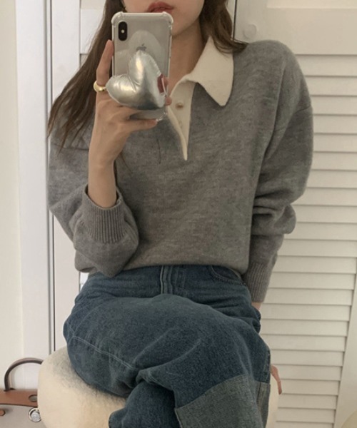 「ABITOKYO」 長袖ポロシャツ FREE ネイビー レディース_画像5