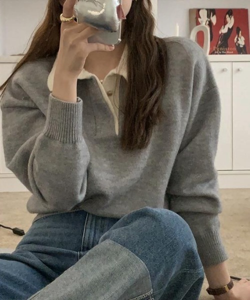 「ABITOKYO」 長袖ポロシャツ FREE ネイビー レディース_画像6