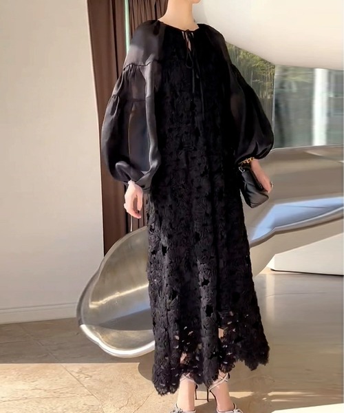 「SMILE ORCHID」 長袖ワンピース L ブラック レディース_画像3