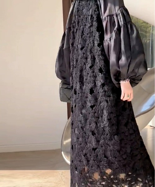 「SMILE ORCHID」 長袖ワンピース L ブラック レディース_画像5