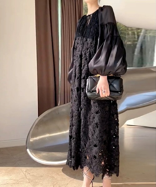 「SMILE ORCHID」 長袖ワンピース L ブラック レディース_画像6