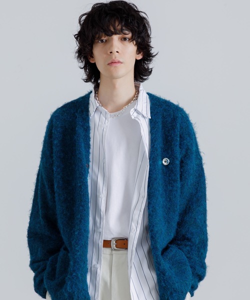 「SINSS」 ニットカーディガン LARGE チャコール メンズ_画像6