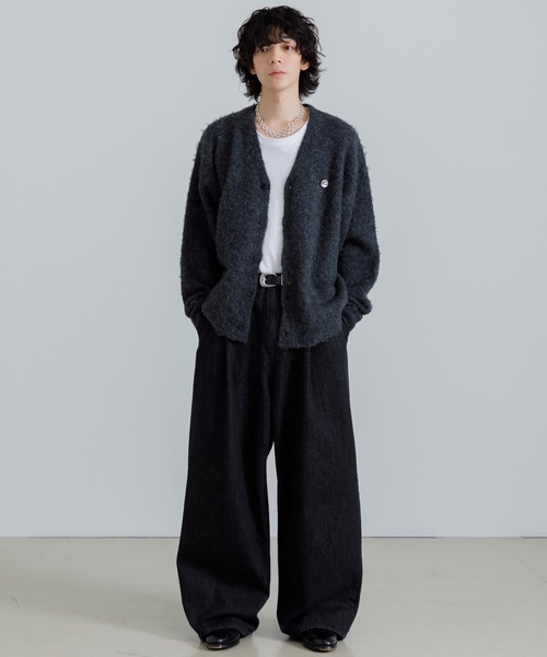 「SINSS」 ニットカーディガン LARGE チャコール メンズ_画像8