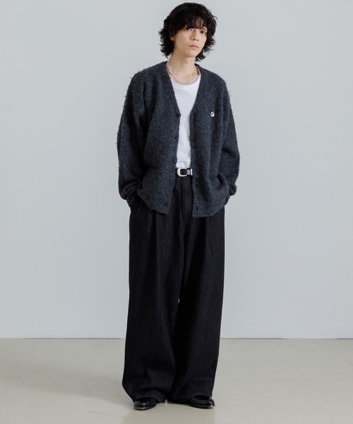 「SINSS」 ニットカーディガン LARGE チャコール メンズ_画像9