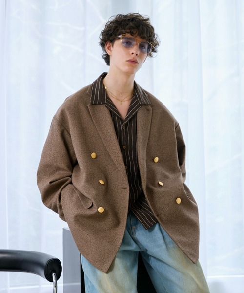 soerte ジャケット テーラードジャケット Loose Double Breasted 6B