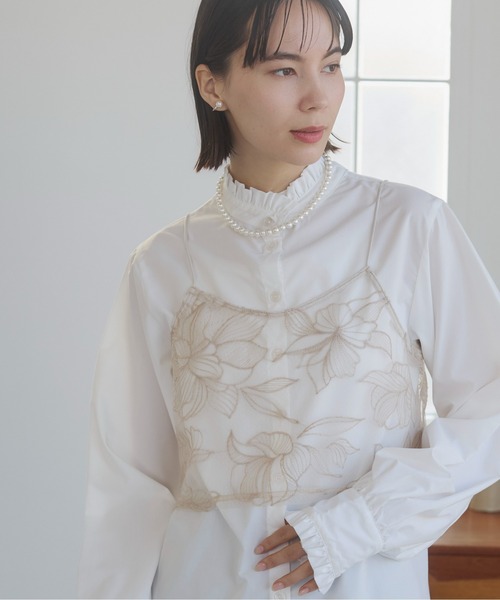 ANGIE キャミソール チュール シアー フラワー刺繍 ビスチェ