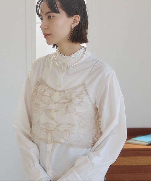 ANGIE キャミソール チュール シアー フラワー刺繍 ビスチェ