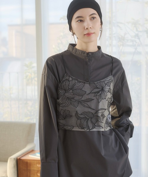 ANGIE キャミソール チュール シアー フラワー刺繍 ビスチェ