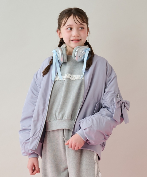 ブルゾン アウター リボンチャームつきMA-1 キッズ 子供服 女の子の画像