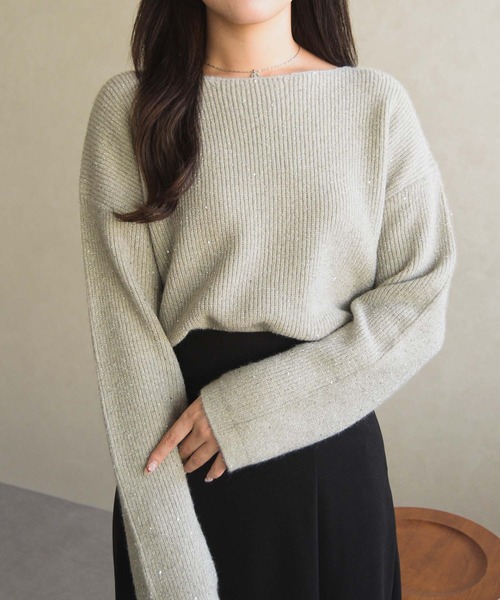 「MISCH MASCH」 長袖ニット フリ- グレー レディース_画像8