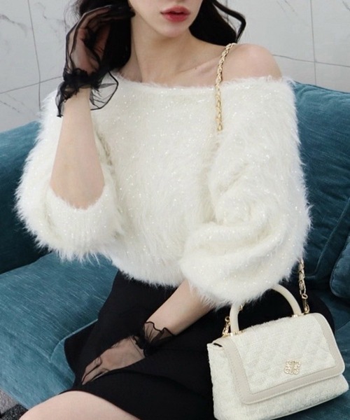 「ROYAL PARTY」 7分袖ニット FREE ホワイト レディース_画像4