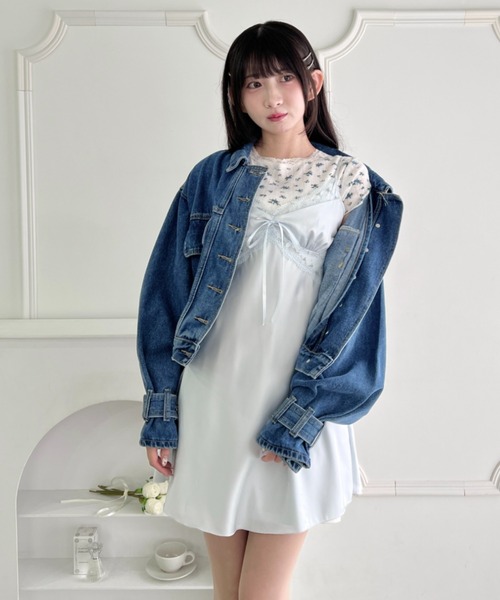 Loueme ワンピース サイドレースサテンスリップミニワンピース