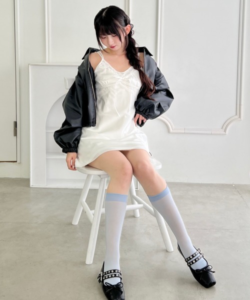 Loueme ワンピース サイドレースサテンスリップミニワンピース
