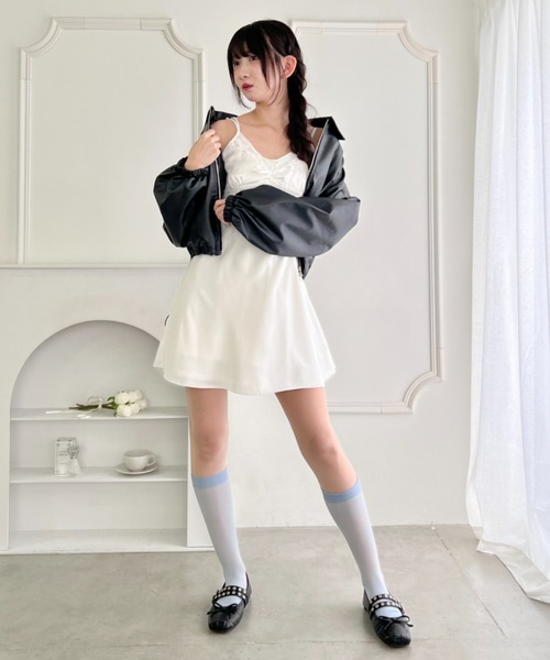 Loueme ワンピース サイドレースサテンスリップミニワンピース