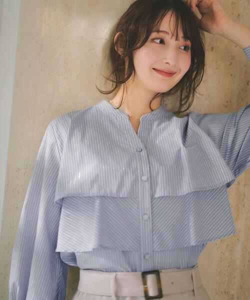 index（インデックス） ブラウス シャツ フリルキーネックシャツ「洗濯