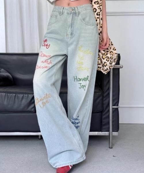 「AsRiRe」 デニムパンツ M サックスブルー レディース_画像3