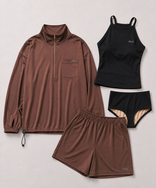 FILA（フィラ） 水着 体型カバー ハーフジップラッシュガード×リブ