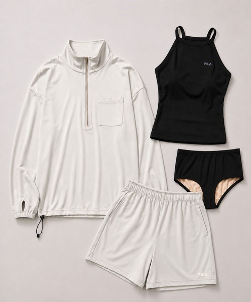 FILA（フィラ） 水着 ハーフジップラッシュガード×リブホルターネック