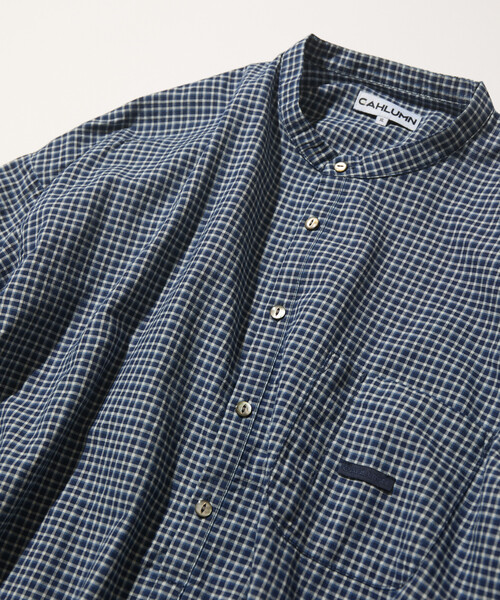 CAHLUMN（カウラム） シャツ Indigo Madras Check Pullover Stand