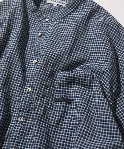 CAHLUMN（カウラム） シャツ Indigo Madras Check Pullover Stand