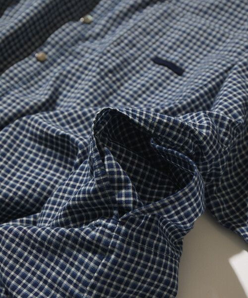 CAHLUMN（カウラム） シャツ Indigo Madras Check Pullover Stand
