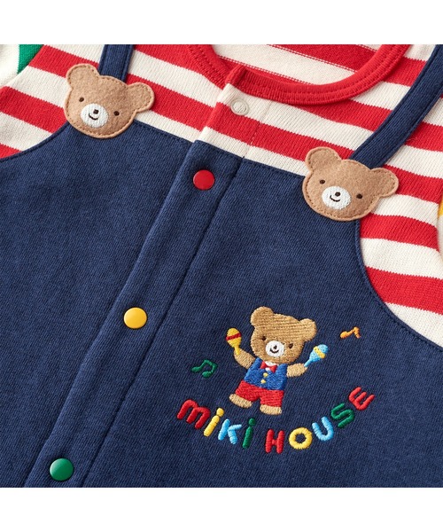 ミキハウス 新品 ボーダー ベビー ロンパース カバーオール 車 70 MIKI HOUSE（ミキハウス） ベビー服 ロンパース プッチーうさこ