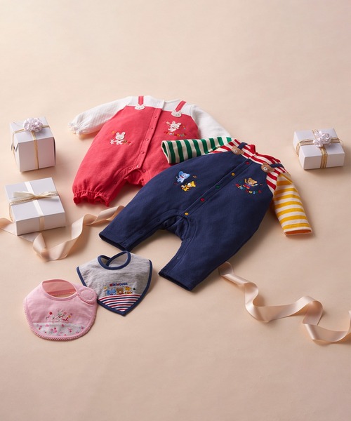 ミキハウス 新品 ボーダー ベビー ロンパース カバーオール 車 70 MIKI HOUSE（ミキハウス） ベビー服 ロンパース マルチボーダー