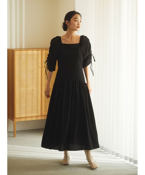 【極美品】DF　シルク混　ボタニカル柄　リボン　透け感　ドッキングワンピース Stylevoice for xxx ワンピース ポンチサテンドッキング