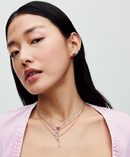 PANDORA（パンドラ） ピアス トリプル ストーン ハート スタッド