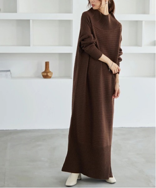 未使用✨ ダーマコレクション リブニットドッキングワンピース 大きいサイズ LL and it_（アンドイット） ワンピース 選べる2丈 リブニットゆる