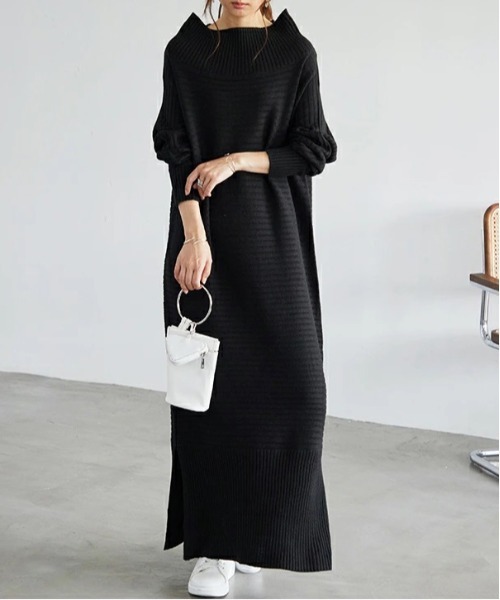 未使用✨ ダーマコレクション リブニットドッキングワンピース 大きいサイズ LL and it_（アンドイット） ワンピース 選べる2丈 リブニットゆる