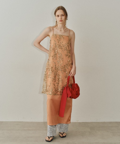 ワンピース Flower spangle camisole dress/フラワー