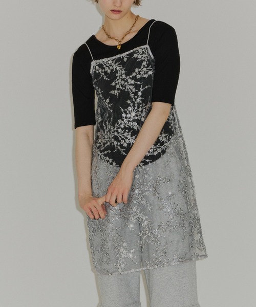 ワンピース Flower spangle camisole dress/フラワー